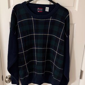 Vintage Bugle Boy Men’s Black Watch Plaid 100% Cotton Crewneck Sweater 90’s XXL